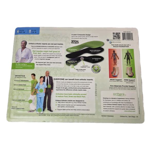 Orthera Orthotic Shoe Inserts Set of 2 Pairs, For Men 7.5-9 Or Women 8.5-10 - Picture 3 of 6